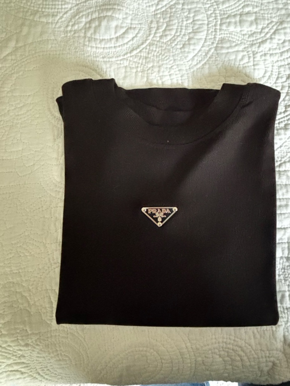 Prada Unbranded brand Black Crewneck Tee with Silver Triangle Logo one size - Picture 3 of 8